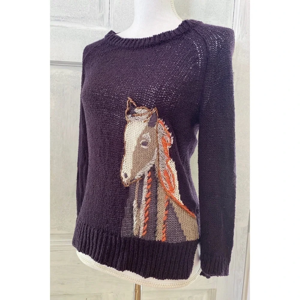 Anthro Moth Saddleback Embroidered Horse Sweater​​​​​​​